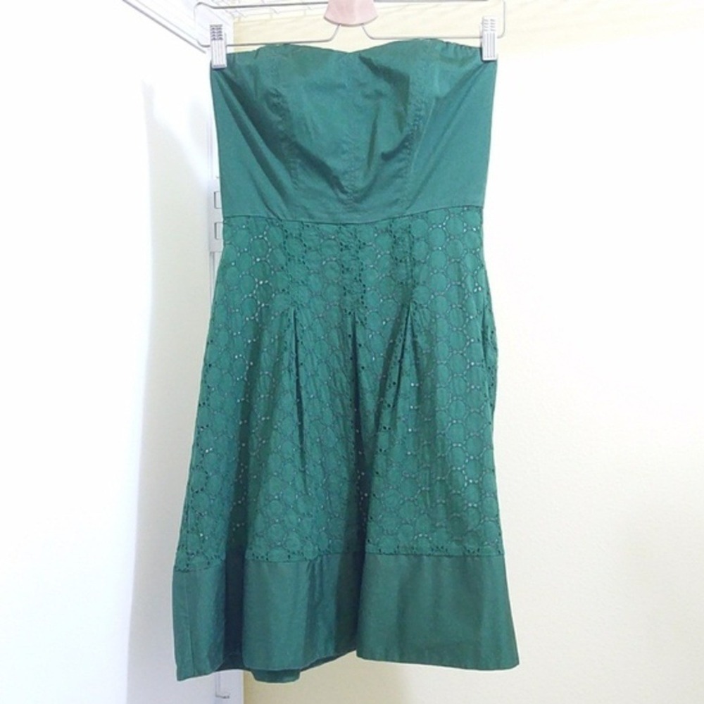 Strapless Green Eyelet Mini Dress - Size 2
